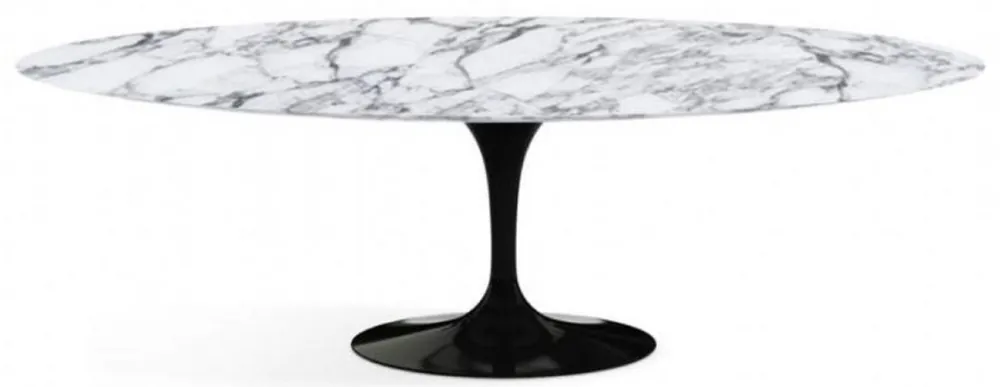 Top-Seller Casa Padrino tavolo da pranzo di lusso bianco / nero 200 x 122 x A. 74 cm - Tavolo da cucina ovale con piano in marmo di Carrara - Mobili per sala da pranzo di lusso