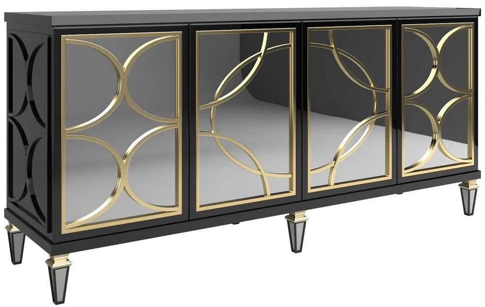 Saisonangebot Casa Padrino armadio del soggiorno barocco di lusso nero / oro 220 x 55 x A. 105 cm - Armadio ornato con 4 porte a specchio - Mobili Barocchi
