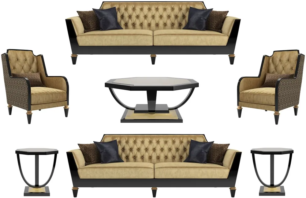 Casa Padrino set da soggiorno barocco di lusso oro / nero - 2 Divani e 2 Poltrone e 1 Tavolo da Salotto e 2 Tavolini - Mobili per soggiorno in stile barocco - Mobili Nobili Barocchi Preisreduziert
