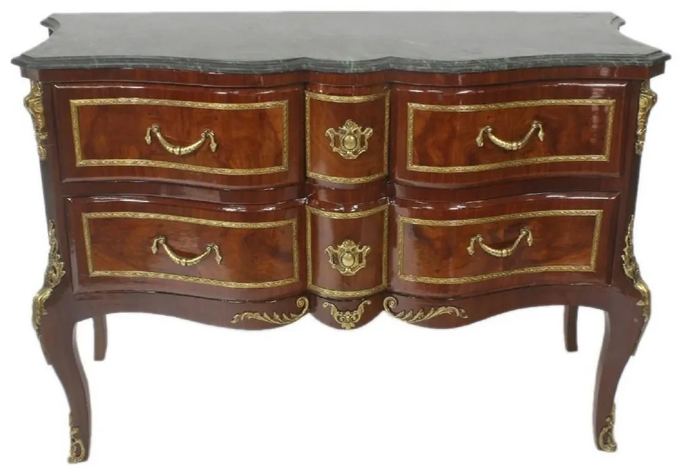 Ausverkauf Casa Padrino cassettone barocco marrone / oro / verde 120 x 50 x A. 80 cm - Elegante cassettone in legno massello con cassetti e piano in marmo - Mobili in Stile Barocco