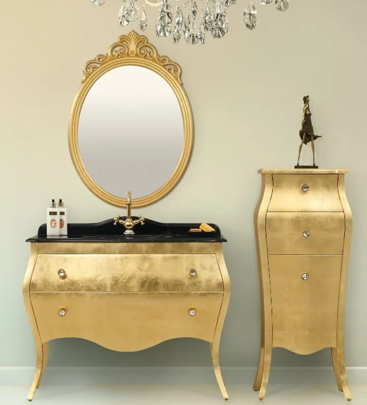 Casa Padrino set da bagno barocco di lusso nero / oro - 1 Armadio del Lavandino e 1 Lavandino del Bagno e 1 Specchio a Parete e 1 Cassettiera - Nobili e Sontuoso - Qualità di Lusso Nur Für Kurze Zeit