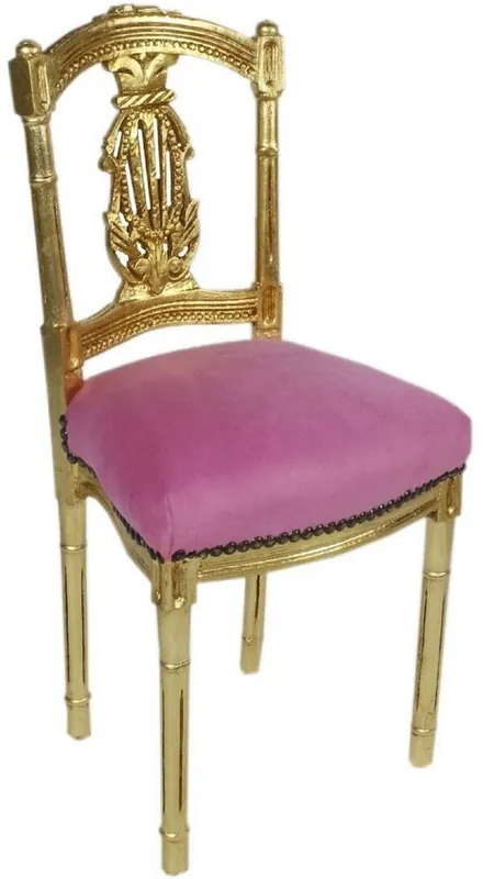 Casa Padrino sedia barocco per donna rosa / oro 40 x 35 x A. 85 cm - Sedia fatta a mano in stile antico - Mobili Barocchi Markenprodukt