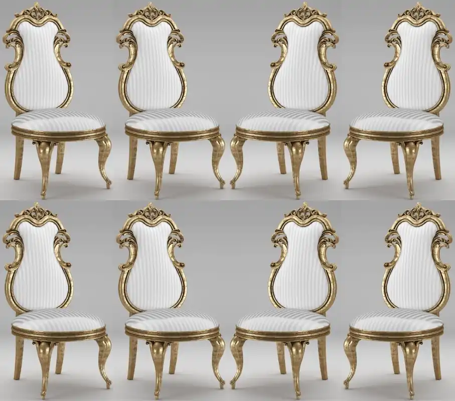 Schnäppchen Casa Padrino set sedia da pranzo barocco di lusso bianco / argento / oro antico 55 x 55 x A. 120 cm - Sedie da cucina a righe magnifiche - Sedie barocche set di 8 - Mobili per Sala da Pranzo Barocco