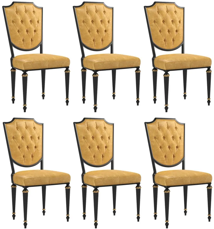 Casa Padrino set sedia da pranzo barocco di lusso oro / nero / oro antico 50 x 50 x A. 105 cm - Nobili sedie da cucina in pelle di alta qualità - Set di 6 sedie barocche - Mobili per Sala da Pranzo Barocco Markenware