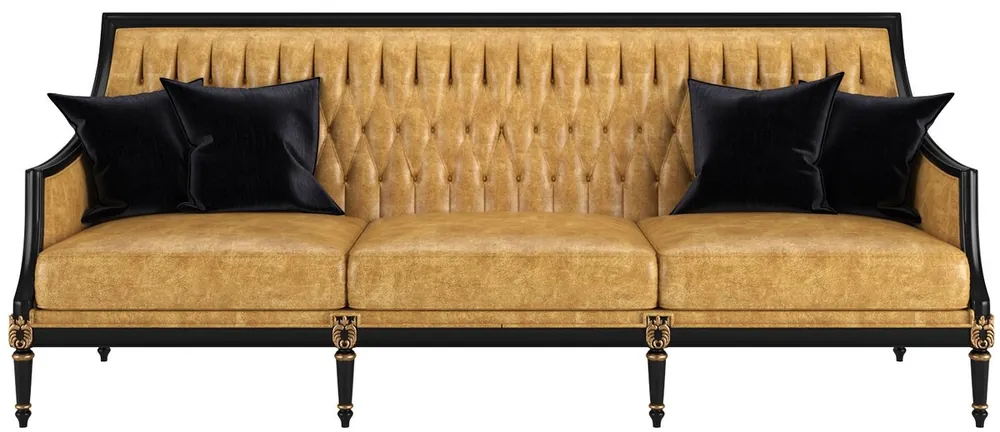 Schneller Versand Casa Padrino divano da salotto barocco di lusso in pelle oro / nero / oro antico 235 x 95 x A. 95 cm - Nobili mobili da soggiorno in stile barocco