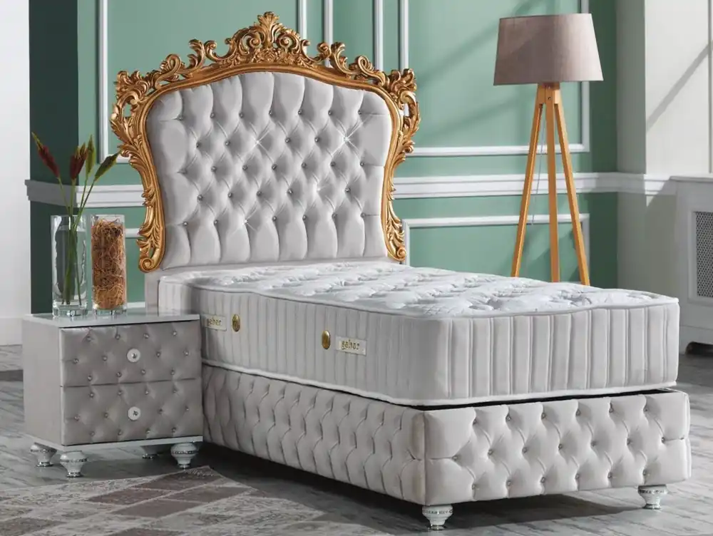 Direkt Vom Hersteller Casa Padrino set camera da letto barocco grigio / bianco / argento / oro - Letto singolo magnifica con comodino - Mobili per camera da letto in stile barocco