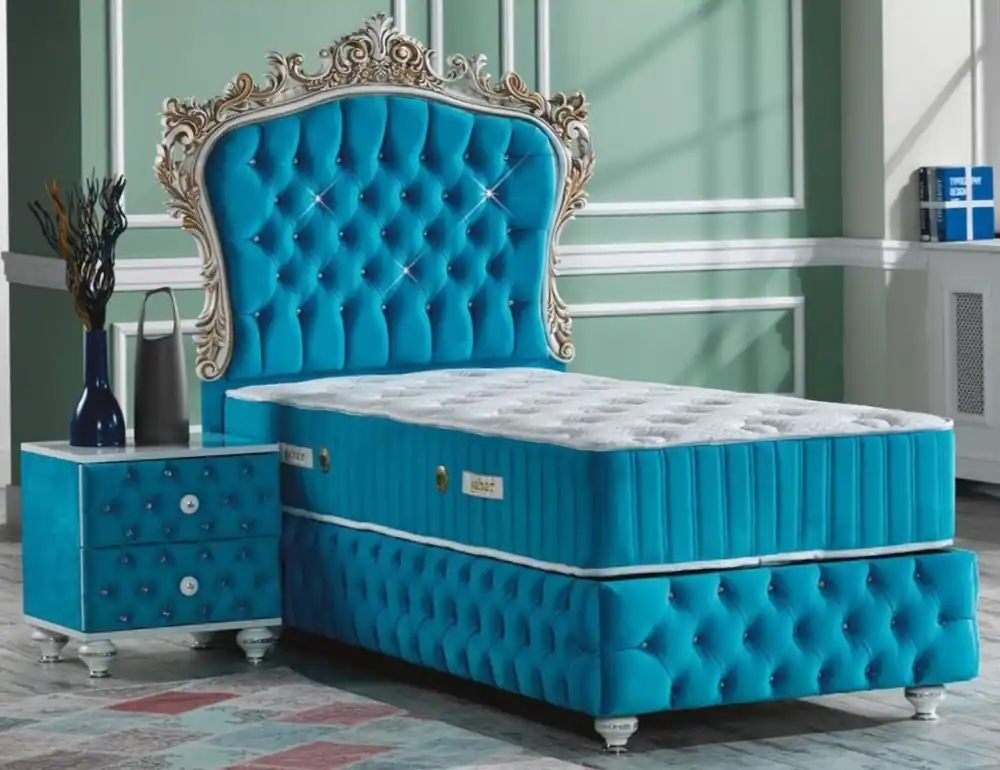 Preiswert Casa Padrino set camera da letto barocco turchese / bianco / argento / oro antico - Letto singolo magnifica con comodino - Mobili per camera da letto in stile barocco