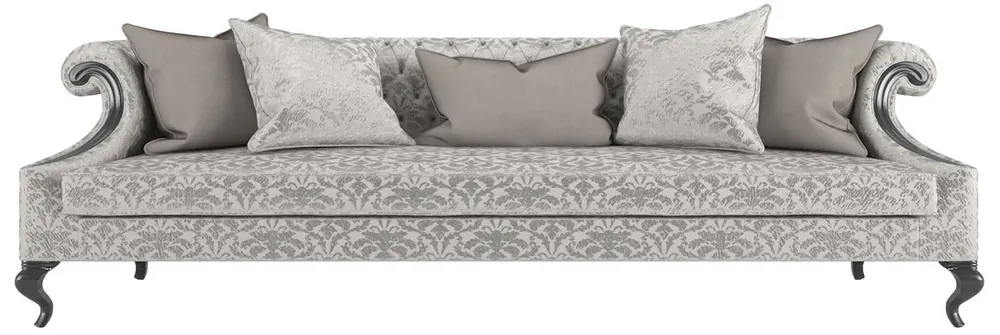 Casa Padrino divano barocco di lusso con elegante motivo argento / grigio / nero 260 x 100 x A. 82 cm - Mobili da soggiorno in stile barocco - Nobile e Magnifico Sale