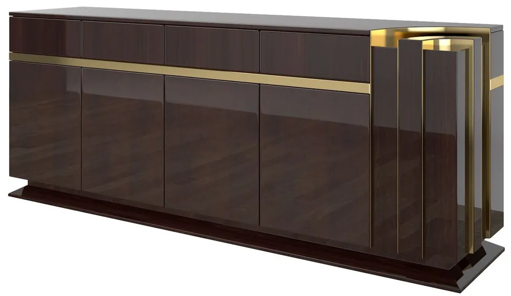Preisreduziert Casa Padrino armadio di design marrone scuro lucido / oro 220 x 50 x A. 85 cm - Armadio nobile con 4 porte e 4 cassetti - Mobili da soggiorno di lusso