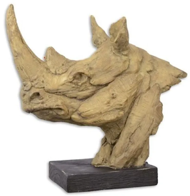 Casa Padrino scultura decorativa in resina sintetica con base in legno testa di rinoceronte beige / nero 47,7 x 21,2 x A. 45,4 cm - Figura Decorativa - Decorazione Scrivania Expressversand