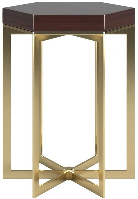 Casa Padrino tavolino di design marrone scuro lucido / oro 50 x 50 x A. 65 cm - Nobile tavolo esagonale con piano in legno massello e struttura in acciaio inossidabile - Qualità di Lusso Neu