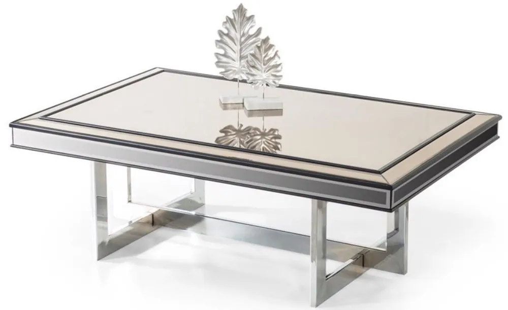 Casa Padrino tavolo soggiorno di lusso argento 120 x 80 x A. 43 cm - Tavolo da salotto con lastra di vetro e vetro a specchio - Mobili da soggiorno di lusso Neue Kollektion