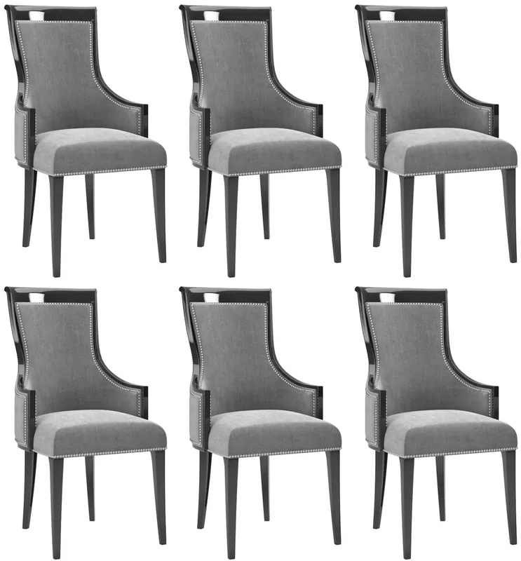 Günstig Casa Padrino set sedia da pranzo Art Déco di lusso grigio / nero / argento 50 x 50 x A. 110 cm - Set da 6 sedie da cucina nobile - Mobili per Sala da Pranzo Art Déco