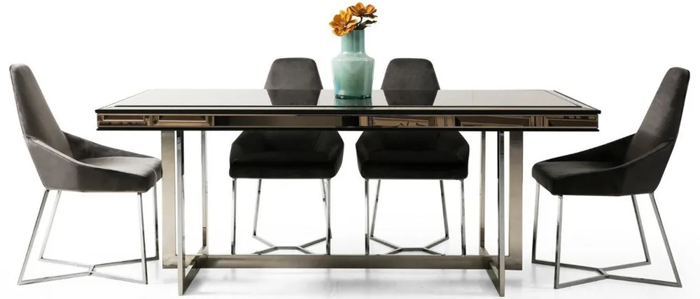 Casa Padrino set da pranzo di lusso nero / grigio / argento - 1 Tavolo da Pranzo e 6 Sedie da Pranzo - Mobili da Sala da Pranzo di Lusso Direktkauf