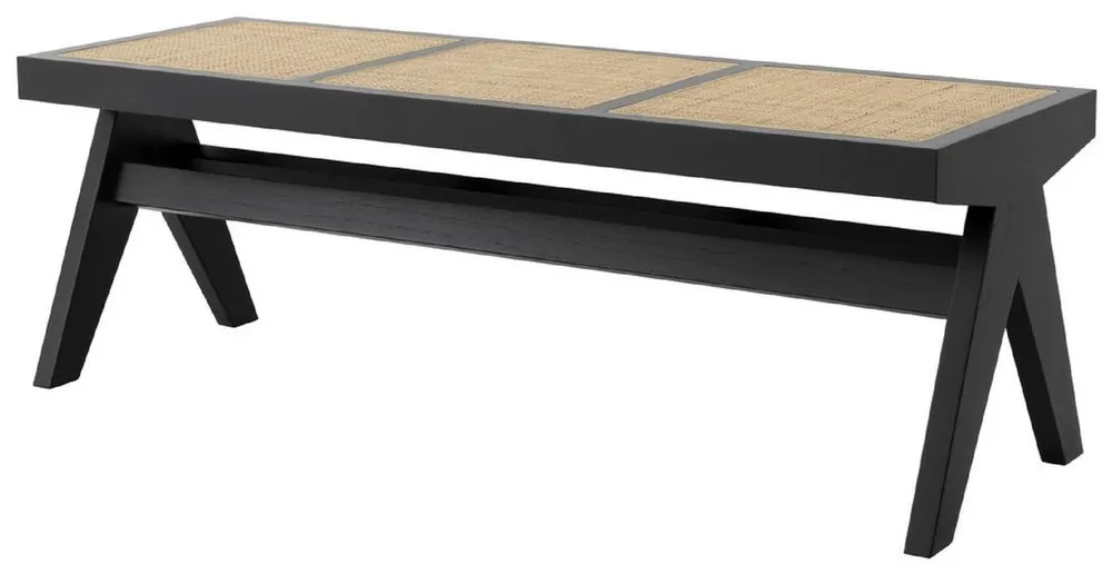 Finale Aktion Casa Padrino panca di lusso nero / naturale 136 x 46 x A. 47 cm - Panca in legno massello intrecciato a mano in rattan - Mobili di Lusso
