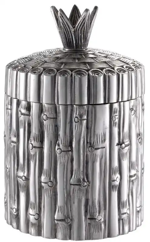 Wochenendangebot Casa Padrino scatola portaoggetti di lusso in aspetto bambù argento antico Ø 14 x A. 22,5 cm - Scatola rotonda decorativa con coperchio - Accessori di Lusso