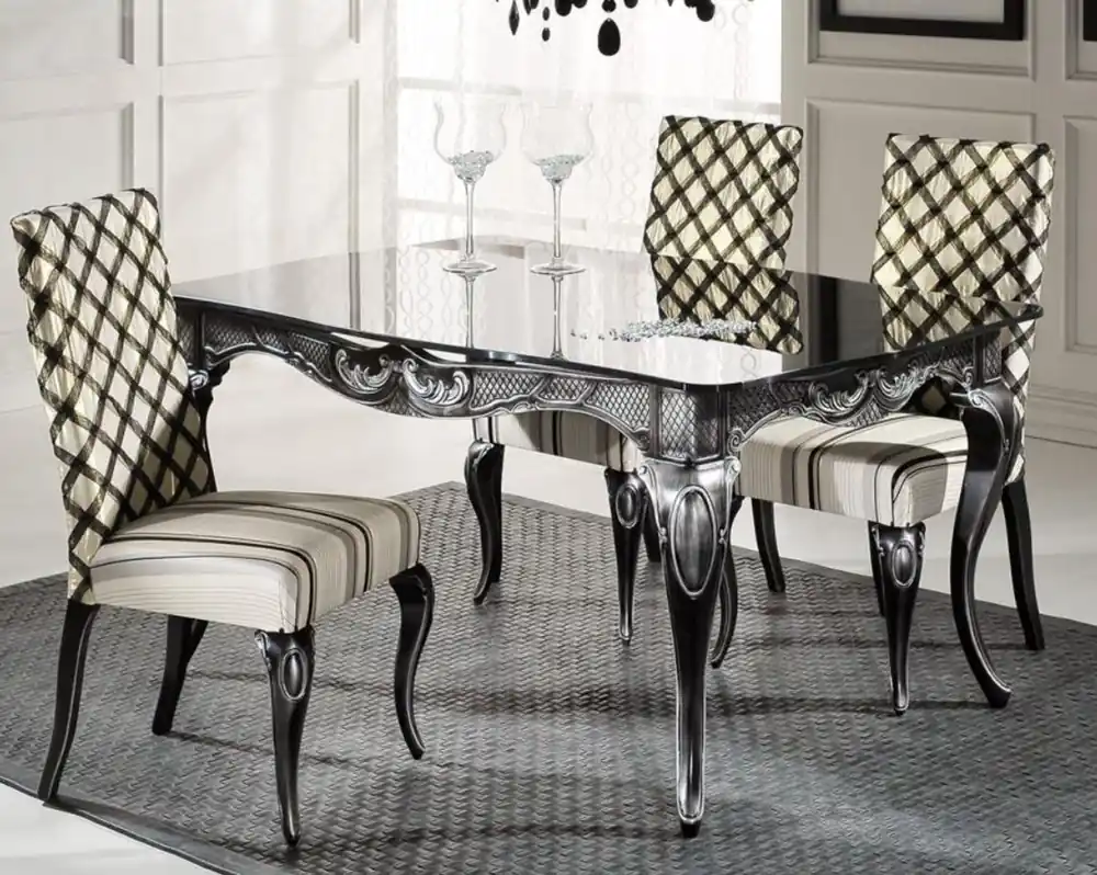 Jetzt Kaufen Casa Padrino tavolo da pranzo barocco di lusso con lastra di vetro nero / argento - Diverse Misure - Tavolo da pranzo nobile in stile barocco - Mobili per sala da pranzo in stile barocco