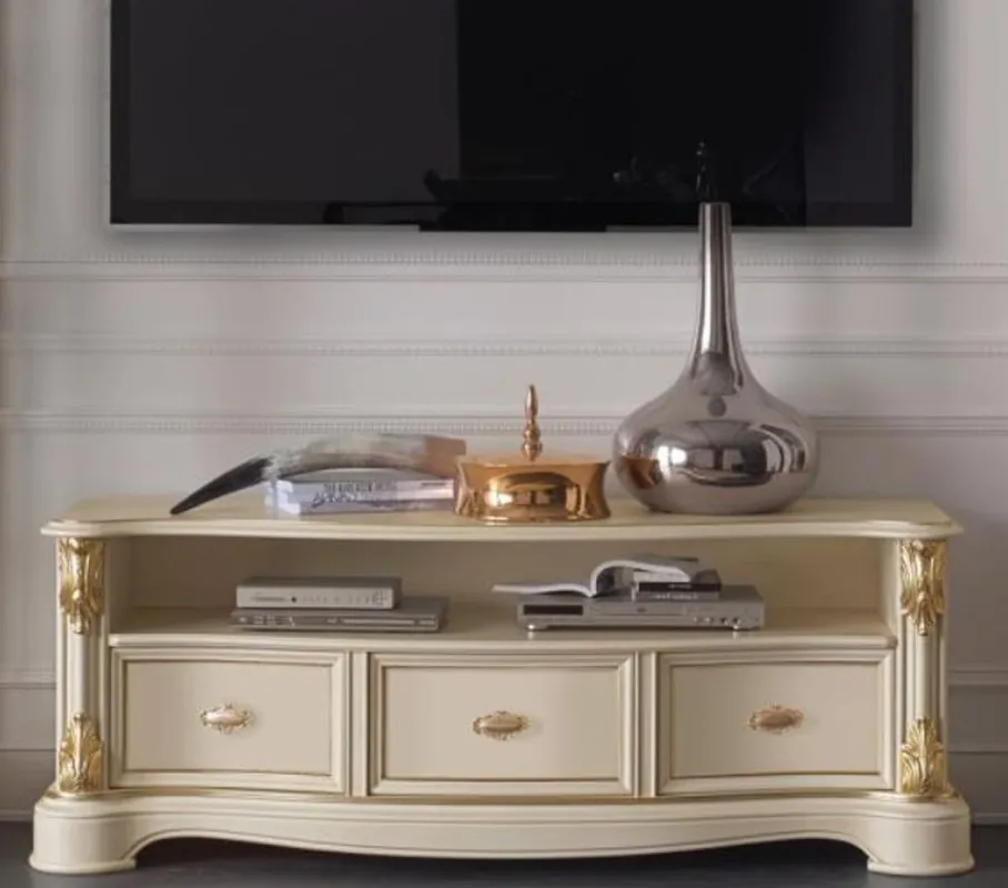 Preiswert Casa Padrino armadio TV barocco di lusso crema / oro 162 x 49 x A. 61 cm - Armadio TV con 3 cassetti - Mobile da salotto barocco nobile