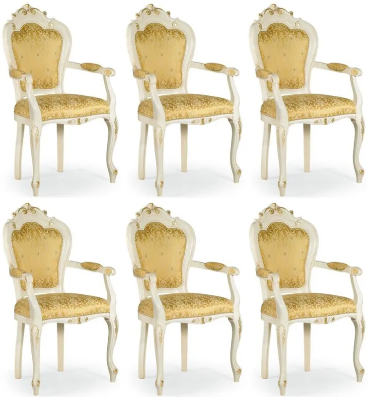 Garantierte Lieferung Casa Padrino set sedia da pranzo barocco di lusso con braccioli oro / bianco / oro 58 x 50 x A. 103 cm - Set da 6 sedie da cucina barocco - Mobili per sala da pranzo in stile barocco