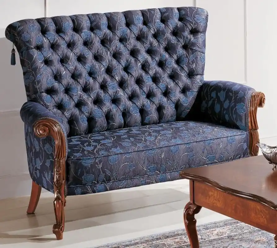 Casa Padrino divano barocco di lusso con schienale alto con motivo floreale viola / blu / marrone 141 x 80 x A. 106 cm - Nobile divano da salotto in stile barocco - Mobili da barocco Aktuell