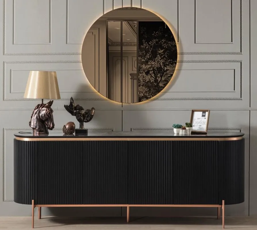 Neuheit Casa Padrino armadio del soggiorno di lusso nero / rame 208 x 60 x A. 80 cm - Armadio nobile con 4 porte - Mobili di Lusso