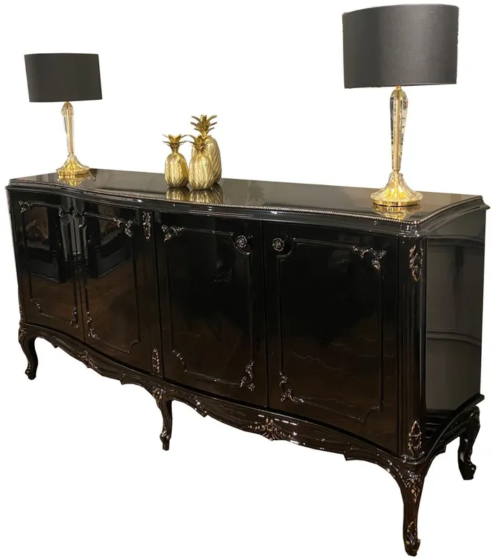 Casa Padrino armadio del soggiorno barocco di lusso nero / oro antico 226 x 57 x A. 103 cm - Nobile armadio da salotto con 4 ante e piano in vetro - Mobili da salotto di alta qualità in stile barocco Aktuell