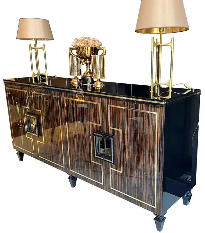 Schnäppchen Casa Padrino armadio del soggiorno Art Déco di lusso marrone scuro / nero / oro 220 x 55 x A. 104 cm - Armadio nobile con 4 ante e piano in vetro - Mobili per Soggiorno Art Déco