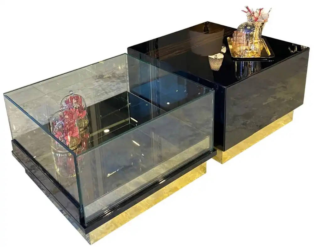 Kracherpreis Casa Padrino tavolo soggiorno Art Déco di lusso marrone scuro / nero / oro 135 x 80 x A. 40 cm - Tavolo da salotto nobile - Mobili Art Déco