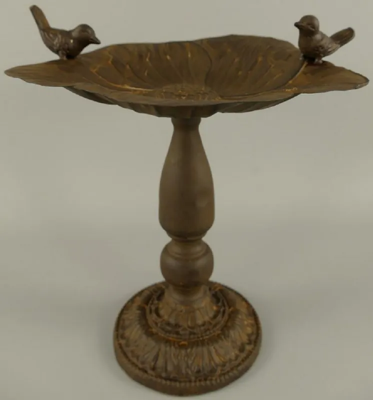 Finale Aktion Casa Padrino bagno per uccelli Art Nouveau con 2 uccelli decorativi marrone antico 27 x 27 x A. 28 cm - Bagnetto per uccelli in metallo piccolo - Decorazione del Giardino