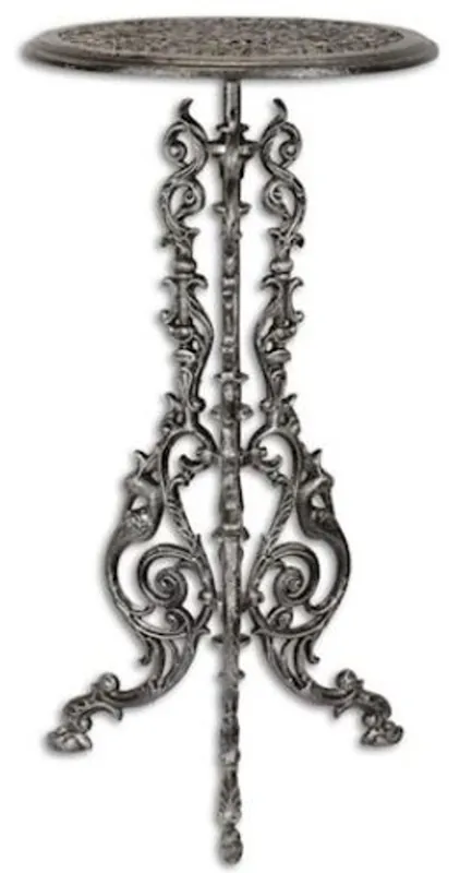 Preiswert Casa Padrino tavolino Art Nouveau argento antico A. 69 cm - Tavolo da fiori rotondo in ghisa - Mobili da Giardino e Patio