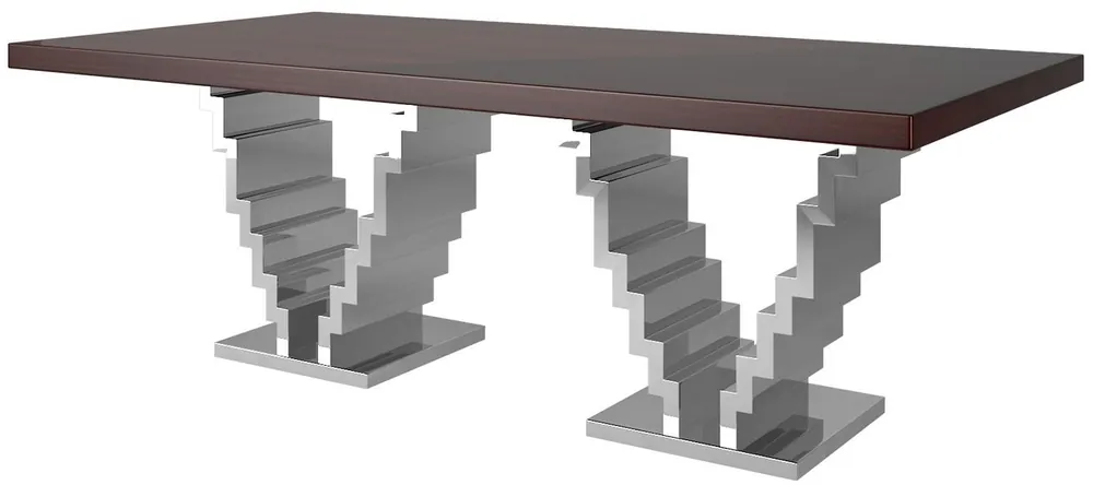 Saisonangebot Casa Padrino tavolo da pranzo Art Déco di lusso marrone scuro / argento 215 x 115 x A. 75 cm - Tavolo da pranzo nobile - Tavolo da cucina - Mobili per Sala da Pranzo Art Déco