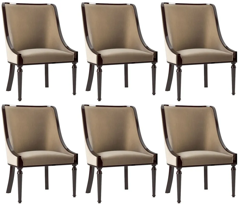 Casa Padrino set sedia da pranzo barocco di lusso beige / marrone scuro lucido 50 x 50 x A. 92 cm - Set da 6 sedie da cucina nobile - Mobili per sala da pranzo barocco Bestseller