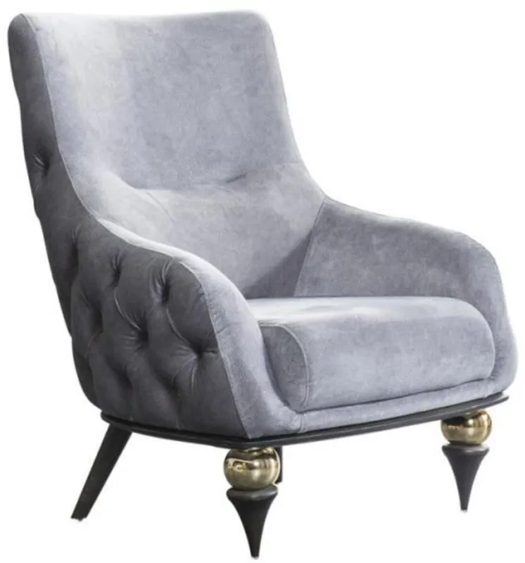 Casa Padrino poltrona Art Déco Chesterfield di lusso grigio chiaro / nero / ottone 80 x 95 x A. 100 cm - Mobili per soggiorno Jetzt Kaufen
