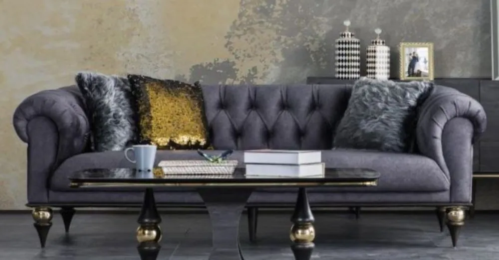 Casa Padrino divano per soggiorno Art Déco Chesterfield di lusso grigio scuro / nero / ottone 230 x 100 x A. 82 cm - Mobili di Lusso Angebot
