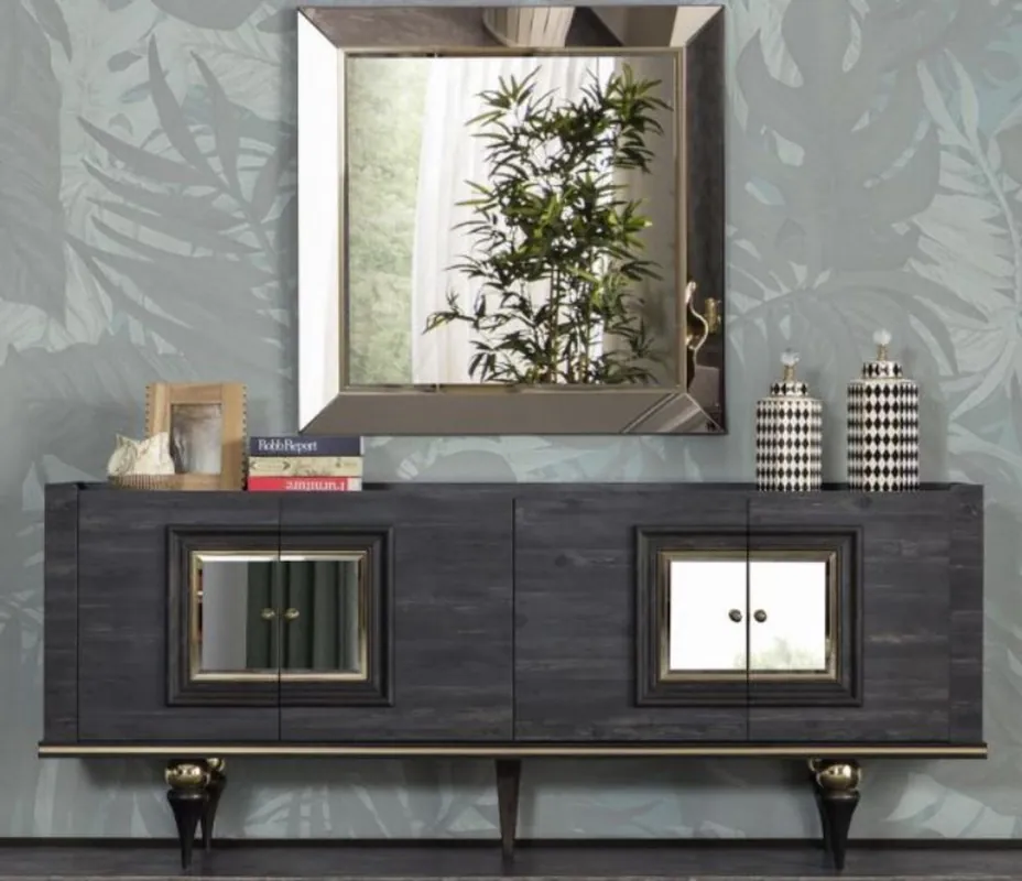 Casa Padrino armadio Art Déco di lusso grigio / nero / ottone 210 x 44 x A. 86 cm - Nobile armadio con 4 ante - Mobili Art Deco Top-Angebot