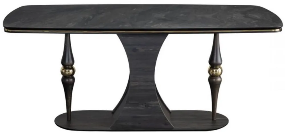 Casa Padrino tavolo da pranzo Art Déco di lusso grigio / nero / ottone 183 x 92 x A. 77 cm - Tavolo da pranzo nobile con piano in vetro effetto marmo - Mobili per Sala da Pranzo Art Déco Beliebt