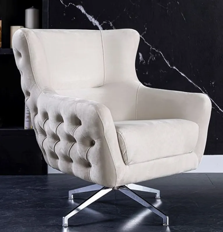 Casa Padrino poltrona girevole Art Déco Chesterfield di lusso crema / argento 90 x 90 x A. 100 cm - Poltrona soggiorno - Mobili soggiorno Aktuell