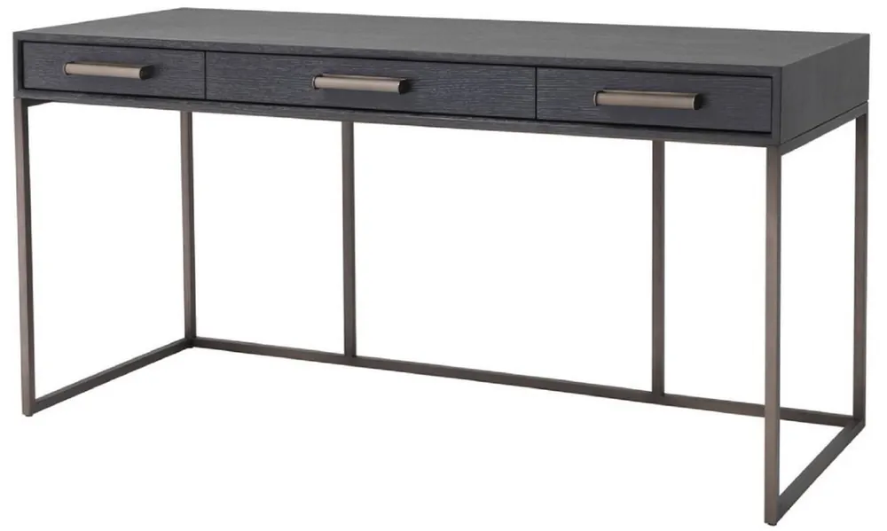 Casa Padrino scrivania di lusso con 3 cassetti grigio antracite / bronzo 150 x 60 x A. 75 cm - Tavolo da Ufficio - Tavolo da Computer - Mobili da Ufficio di Lusso Top-Seller