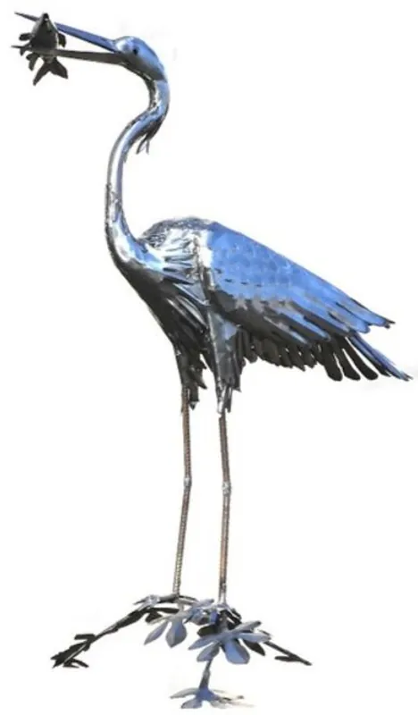 Casa Padrino scultura da giardino airone uccello con pesce argento 50 x 105 x A. 110 cm - Elegante figura decorativa da giardino - Figura da giardino resistente alle intemperie Geprüft