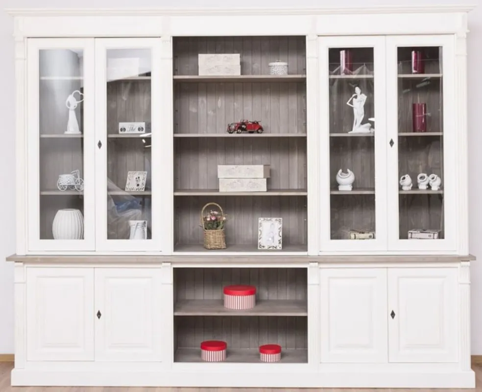 Casa Padrino armadio per libri stile country bianco / marrone grigio 286 x 51 x A. 228 cm - Armadio in legno massello - Armadio da soggiorno - Armadio da ufficio - Mobili in stile country Neuheit