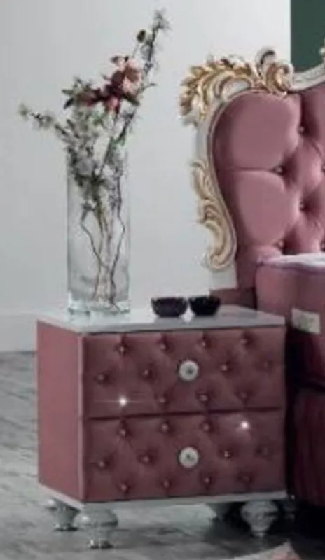 Casa Padrino comodino barocco con strass e 2 cassetti rosa / bianco / argento 50 x 50 x A. 50 cm - Tavolino in stile barocco - Mobili Camera da Letto Barocco Neu