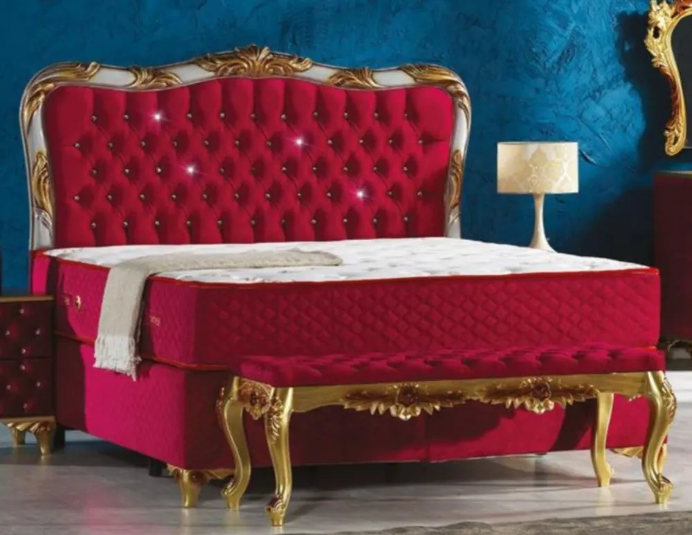 Begrenztes Angebot Casa Padrino letto in velluto barocco rosso bordeaux / argento / oro - Letto matrimoniale ornato con strass e materasso - Mobili Camera da Letto in Stile Barocco