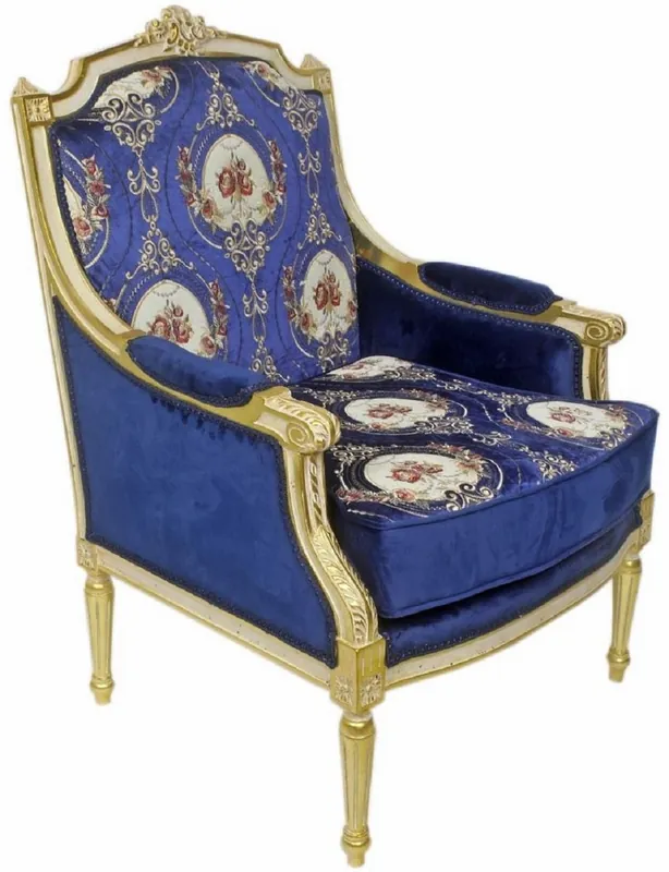 Sonderangebot Casa Padrino poltrona lounge trono barocco con elegante motivo blu reale / rosso / bianco / oro 70 x 70 x A. 100 cm - Mobili Barocchi