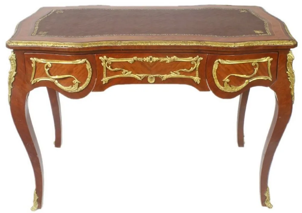 Kracherpreis Casa Padrino scrivania barocco marrone / oro - Tavolo da ufficio fatta a mano in legno massello con 3 cassetti - Mobili da Ufficio in Stile Barocco