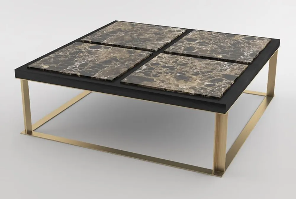 Casa Padrino tavolo da salotto di lusso nero / marrone / ottone 123 x 123 x A. 40 cm - Tavolo da salotto quadrato moderno con 4 lastre di marmo - Mobili da soggiorno di lusso Angebot