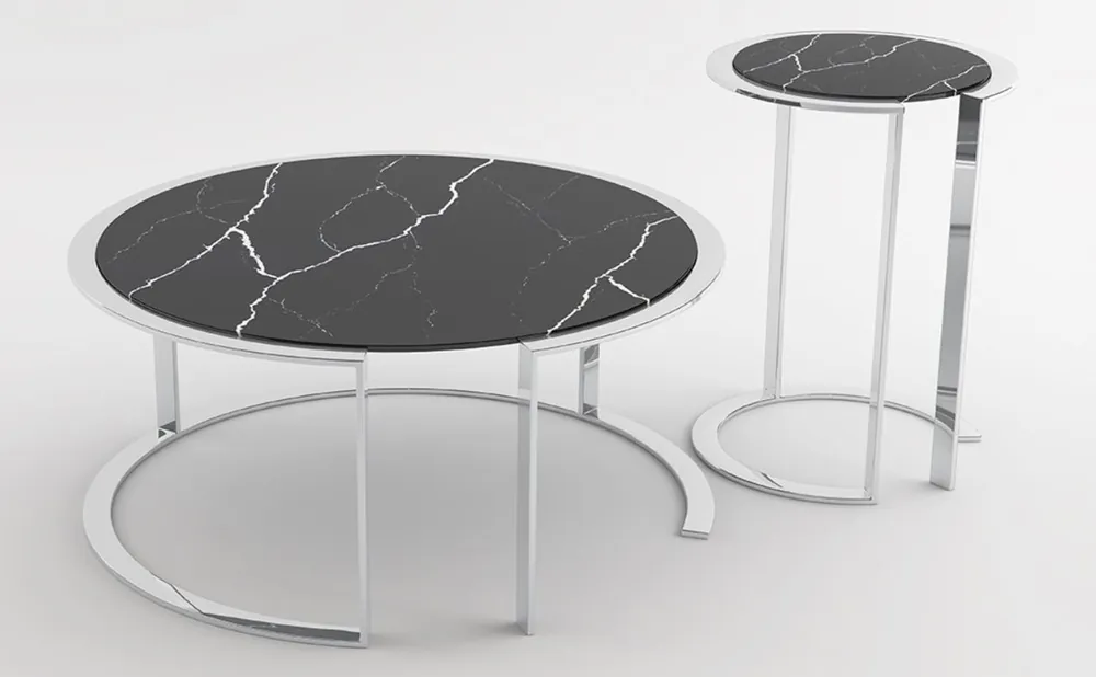 Casa Padrino set da salotto di lusso argento / nero - 1 Tavolo da Salotto con Piano in Marmo e 1 Tavolino con Piano in Marmo - Mobili per Soggiorno - Qualità di Lusso Nur Für Kurze Zeit