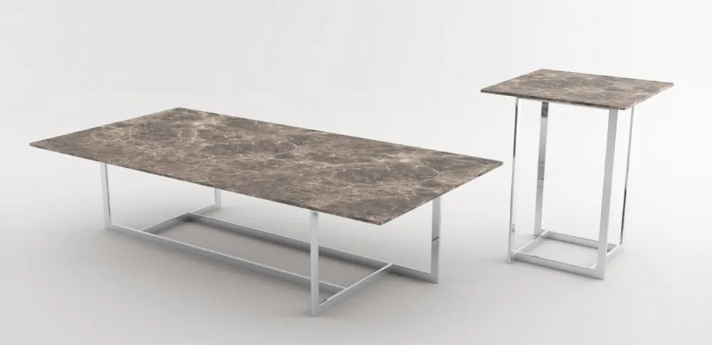 Direktkauf Casa Padrino set da salotto di lusso argento / marrone - 1 Tavolo da Salotto con Piano in Marmo e 1 Tavolino con Piano in Marmo - Mobili per Soggiorno - Qualità di Lusso