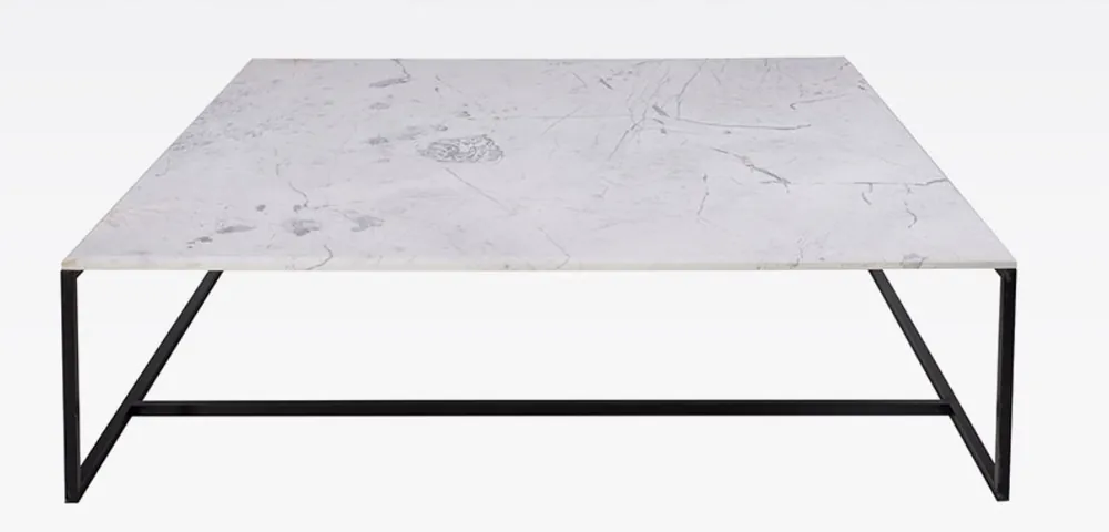 Casa Padrino tavolo da salotto di lusso nero / bianco 120 x 120 x A. 35 cm - Tavolo da salotto quadrato moderno con piano in marmo di Carrara e struttura in acciaio inossidabile - Mobili da soggiorno di lusso Markenprodukt