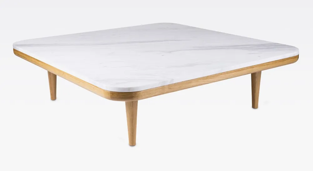 Schnäppchen Casa Padrino tavolo da salotto di lusso bianco / naturale 120 x 120 x A. 35 cm - Tavolino da caffè moderno in rovere con piano in marmo Volakas - Mobili per soggiorno