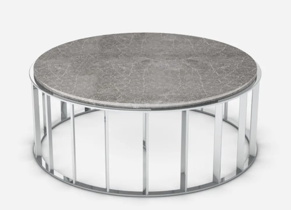 Casa Padrino tavolo da salotto di lusso grigio / argento Ø 100 x A. 42 cm - Tavolino da caffè rotondo con piano in marmo Emperador e struttura in acciaio inossidabile - Mobili da soggiorno Top-Seller